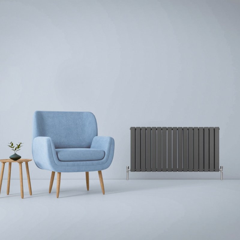 Designer Radiators 60 x 119cm Flat Panel Modern Central Heating Anthracite Grey Horizontal Column Double Panel Wall Mounted Slimline Kitchen Living Room Bathroom Commercial Cleaning Brush & Fixing Kit