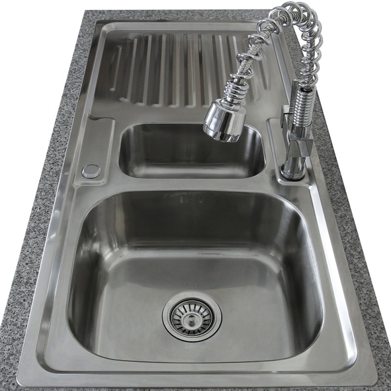KuKoo Stainless Steel Kitchen Sink Basin & Padstow Tap, Reversible, 105cm x 18cm x 50cm
