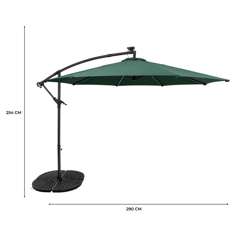 LED Cantilever Parasol 3m With Full Fan Base - Green
