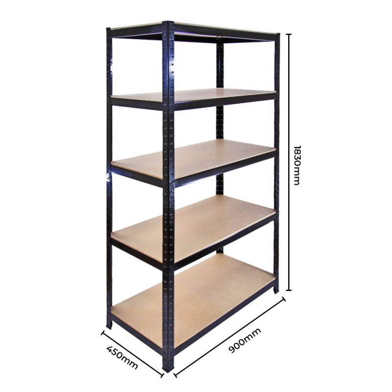 3 x Black Racking Bay Unit 5 Tier & Workbench Heavy Duty Steel Metal 280kg Capacity Per Shelf Garage Shelves Storage Warehouse Shed Workshop Greenhouse Boltless Shelving 90 x 45 x 180cm Rubber Mallet