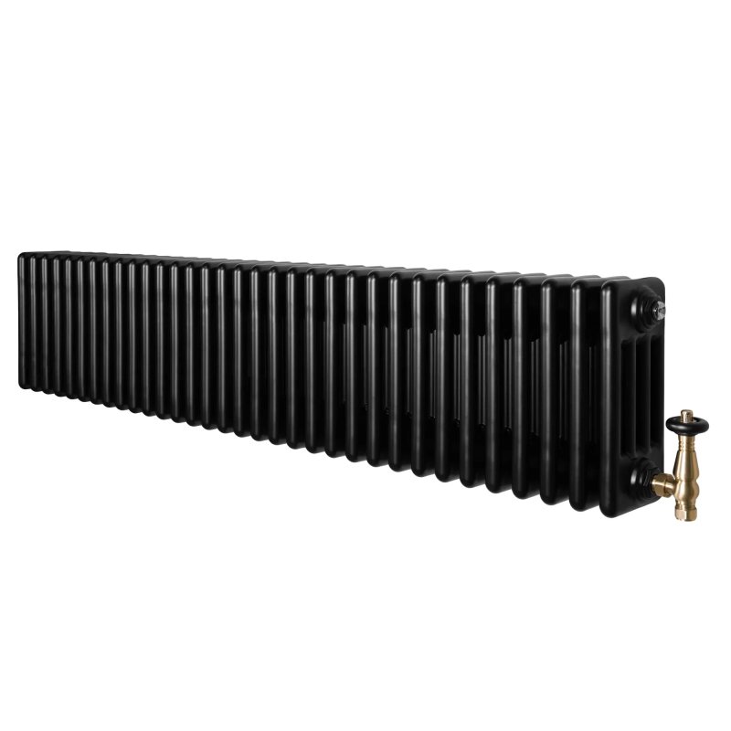 Traditional 4 Column Radiator & Valves - 300 x 1505mm - Black