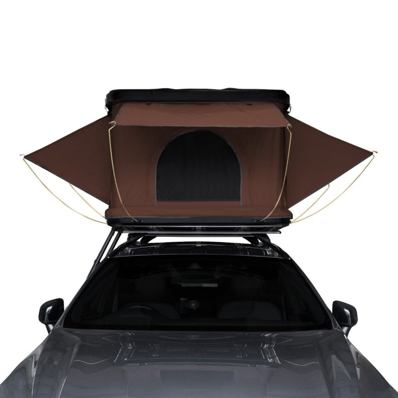 Car Roof Top Tent Brown Large Black Hard Shell Box Gas Assisted Pop Up Bunk 2-3 Person 3000mm Waterproof Camping Telescopic Ladder 5.5cm Mattress Boot Bags Anti Condensation FREE Storage Net & Torch