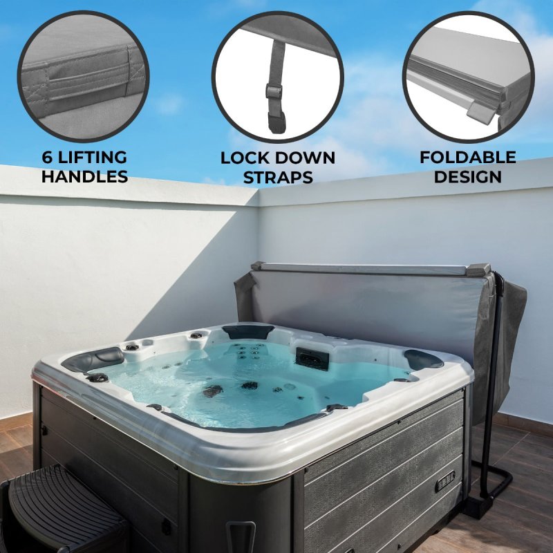 Hot Tub Cover Spa Lid 210cm x 210cm Square Grey Hard Top Weatherproof PVC Leather Foam 25KG/m3 Density Galvanized C-Channel UV Mildew Flame Resistant 