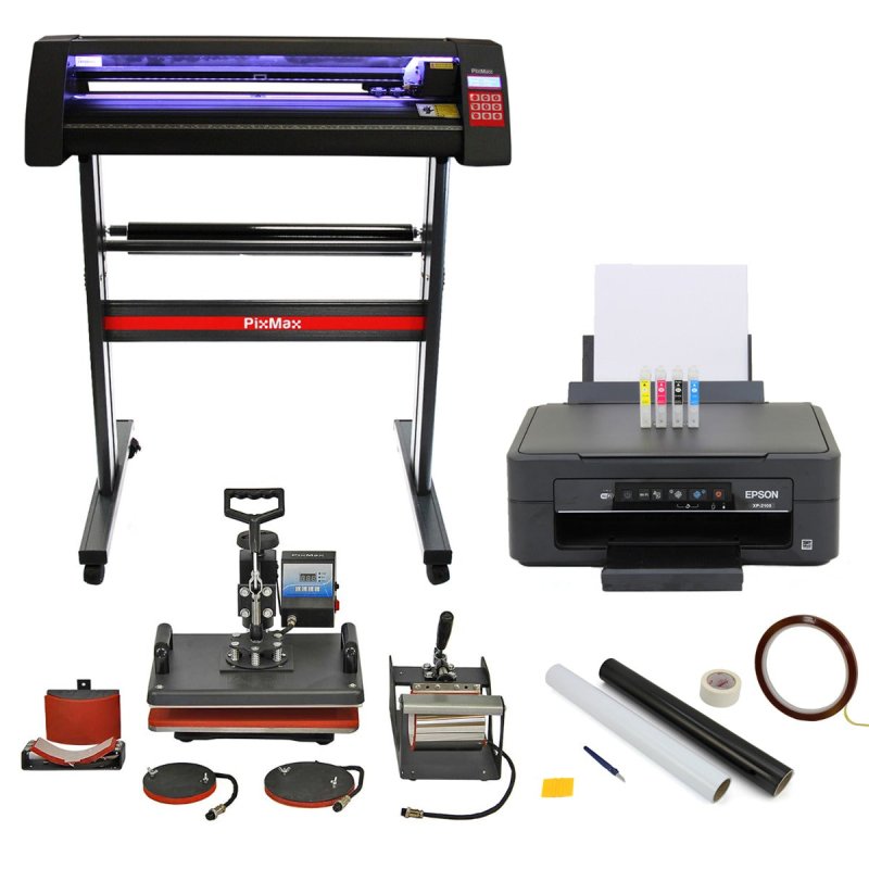 Vinyl Cutter Sublimation Printer 5 in 1 Heat Press T Shirt Transfer Digital Industrial Business Home Custom Design LED Plotter Machine Stand Cutting Printing | Weeding Pack