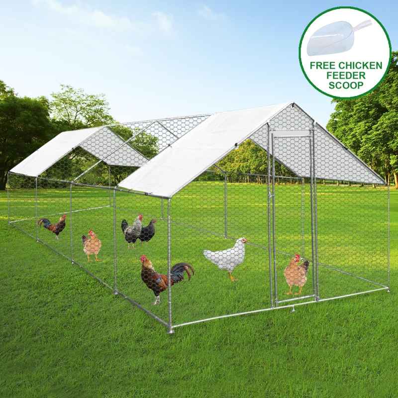 Walk In Chicken Run Cage Coop 3m x 8m x 2m Dog Pen House Kennel Large Metal Enclosure Rabbits Ducks Poultry Roof Cover Shelter Sunshade Pets Outdoor Backyard Farm Animal
