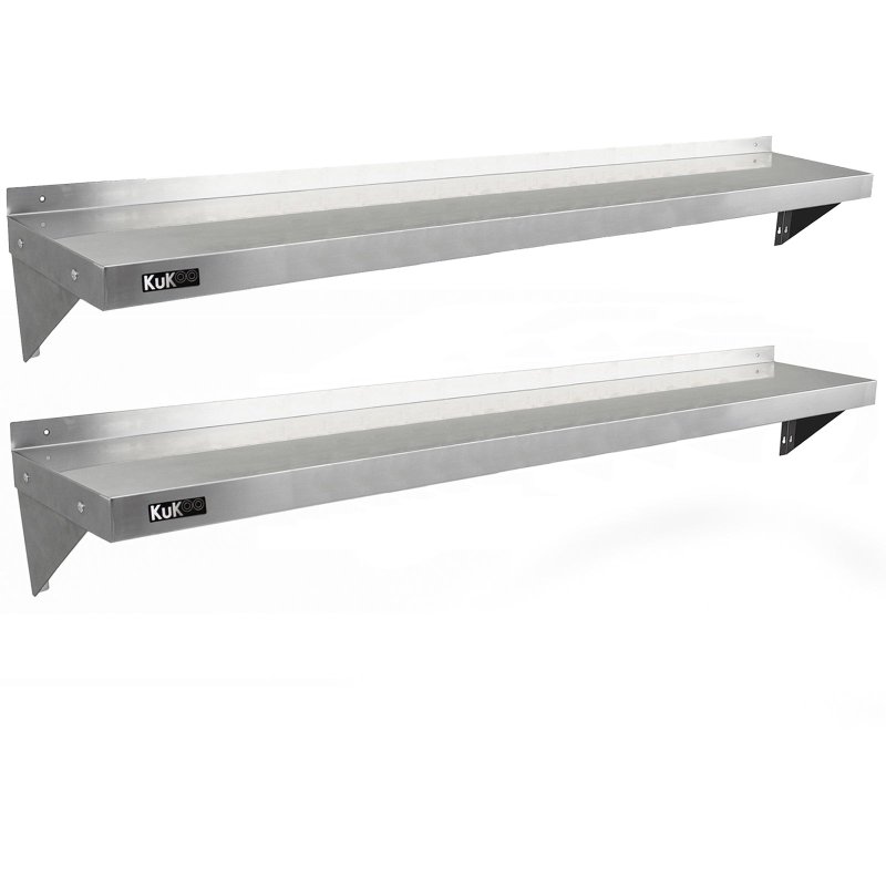 KuKoo Commercial Catering Corrosion Resistant x 2 Stainless Steel Kitchen Wall Shelf & Free Microfiber Cloths 1940mm x 300mm