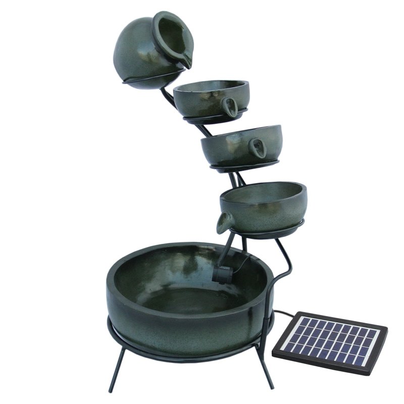 Water Feature Garden Fountain Solar Powered Outdoor Garden Cascade Ornament D̩cor Patio Resin Green Freestanding Cascading 4 Tier Spilling Bowls