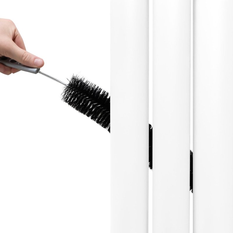 Oval Panel Radiator With Mirror 1800mm x 380mm Modern Designer Double Column Vertical Heater Gloss White Carbon Steel Wall Mounted Kitchen Living Room Cleaning Brush Fixing Kit & Brackets