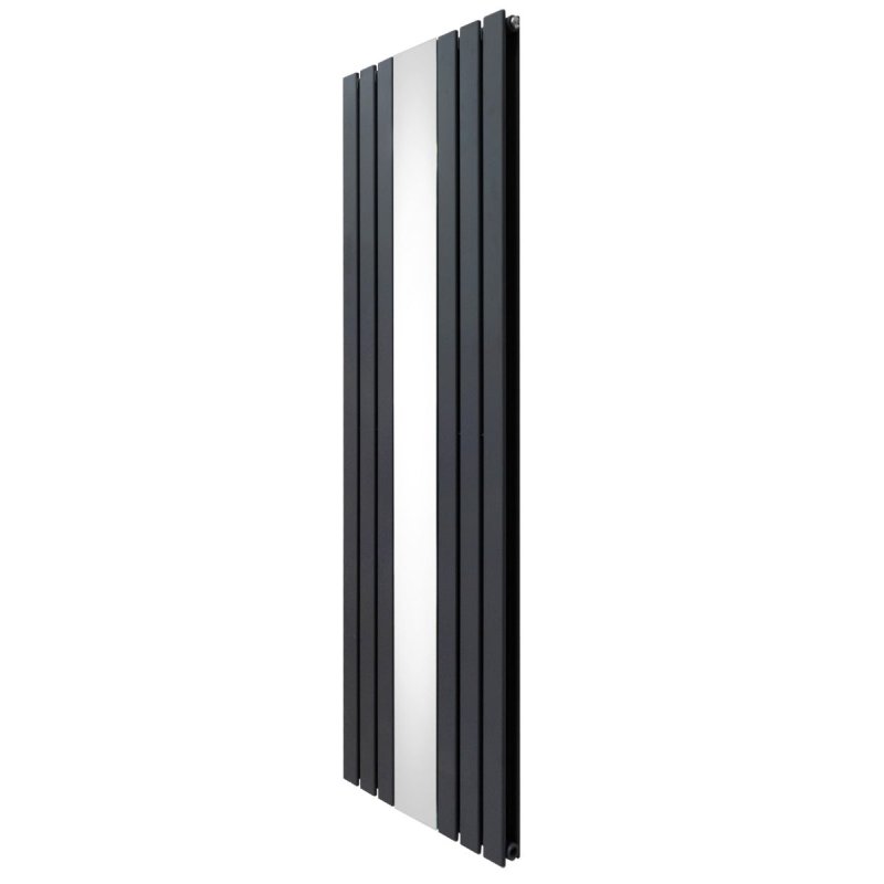 Flat Panel Radiator With Mirror 1800mm x 565mm Modern Designer Double Column Vertical Heater Matt Anthracite Grey Carbon Steel Wall Mounted Kitchen Living Room Cleaning Brush Fixing Kit & Brackets