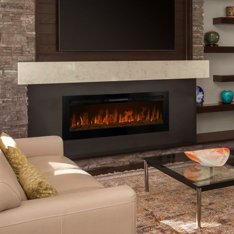 Electric Wall Mounted Inset LED Black Fireplace Free Standing 50" 950W 1850W 12 Colours Timer Remote Adjustable Brightness Pebbles Clear Crystals Log Effect 3D Flame 15 – 35 Degrees C Fixing Kit