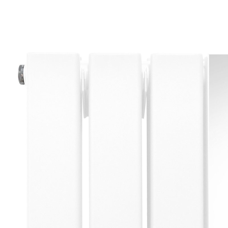 Flat Panel Radiator With Mirror 1800mm x 425mm Modern Designer Double Column Vertical Heater Gloss White Carbon Steel Wall Mounted Kitchen Living Room Cleaning Brush Fixing Kit & Brackets