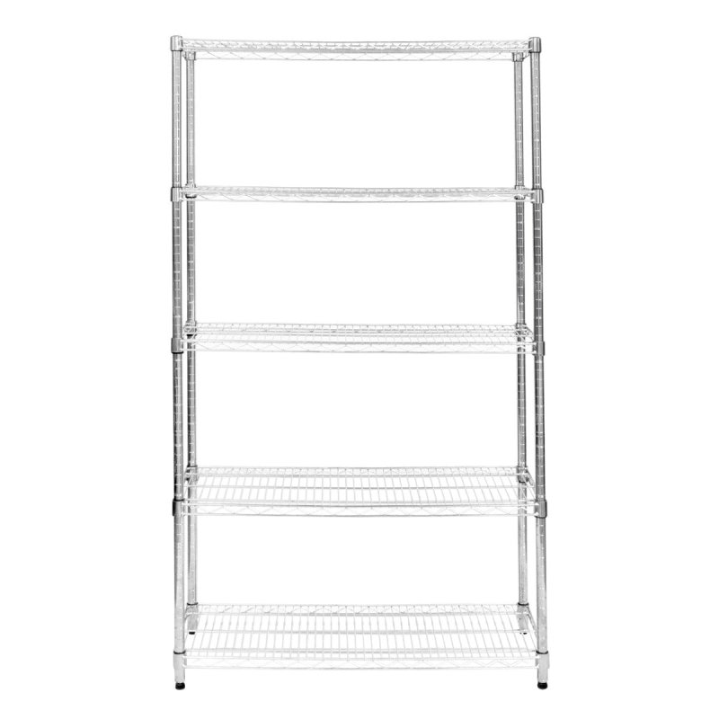 Wire Shelving Rack 5 Tier Metal Storage Unit Heavy Duty Free Standing Boltless Height Adjustable Shelves & Levelling Feet Kitchen Office Garage Silver Chrome 1000kg Weight Capacity