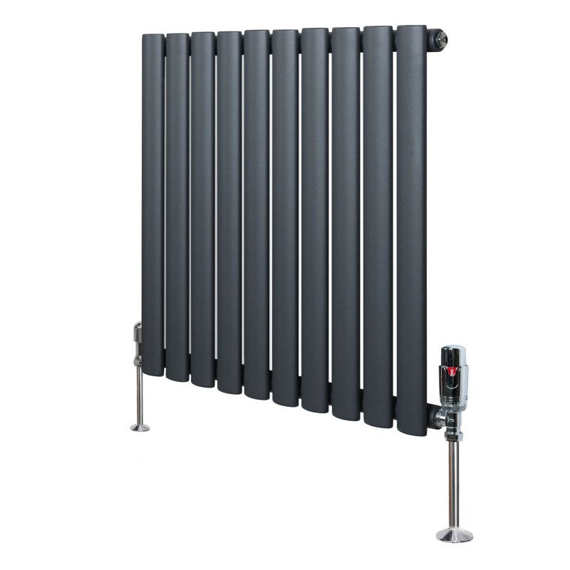 Oval Single Column Radiator & Valves - 600mm x 600mm - Anthracite Grey