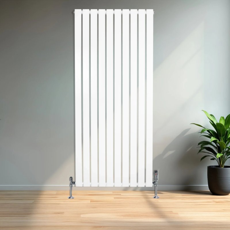 Flat Single Column Radiator - 1600mm x 700mm & Valves - White