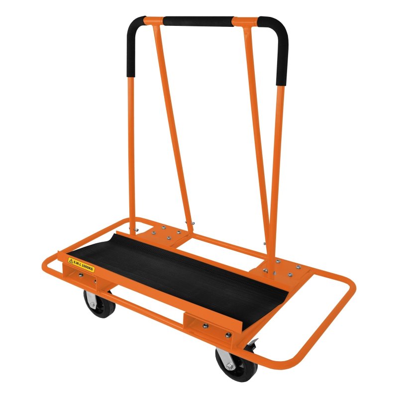 Plasterboard Trolley Dry Wall Cart Sheetrock Board Sheet Material Carrier Dolly Transporter 1000kg 2200lbs Heavy Duty Steel 2 Fixed & 2 Swirl Wheels 2 Brakes Foam Handle Non Slip Rubber Matting