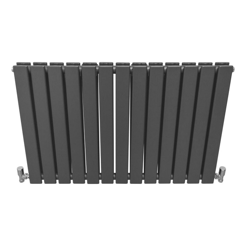 Designer Radiators 60 x 91cm Flat Panel Modern Central Heating Anthracite Grey Horizontal Column Double Panel Wall Mounted Slimline Kitchen Living Room Bathroom Commercial Cleaning Brush & Fixing Kit
