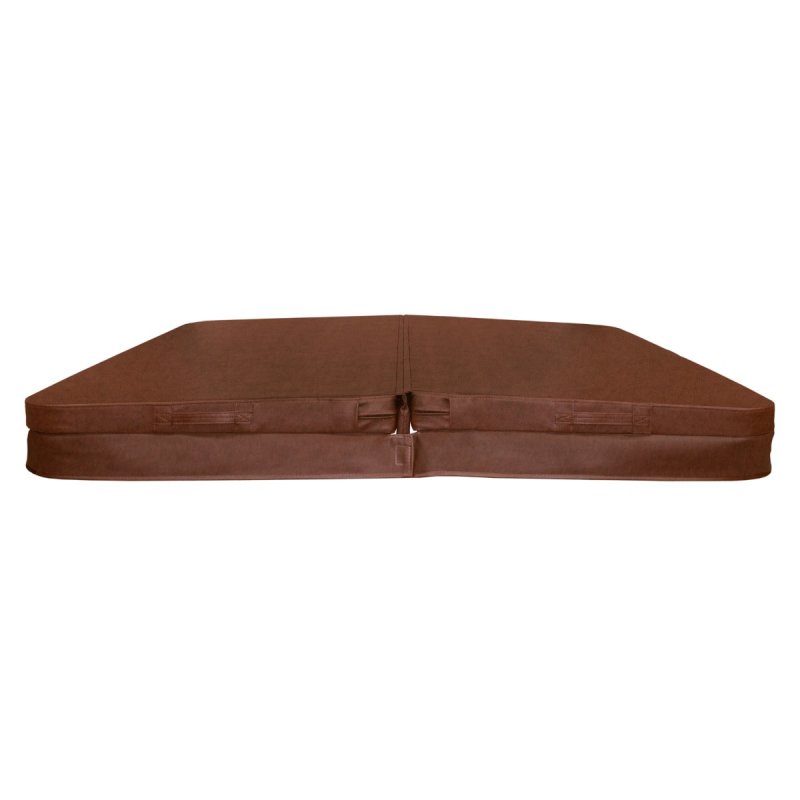 Hot Tub Cover Spa Lid 2m x 2m Square Brown Hard Top Weatherproof PVC Leather Foam 25KG/m3 Density Galvanized C-Channel UV Mildew Flame Resistant 4 x Lock Down Straps With Keys 6 x Lifting Handles