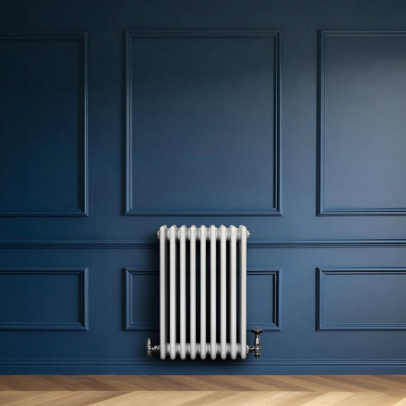 Traditional 4 Column Radiator & Valves - 600 x 425mm - White