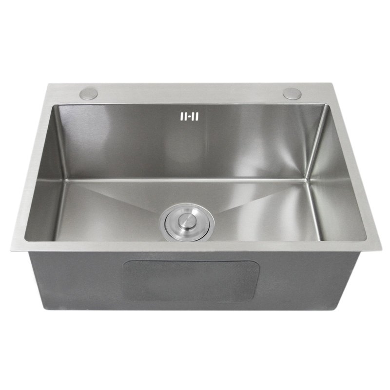 Kitchen Sink Stainless Steel Square Brushed Premium Handmade Satin Finish Commercial Single Bowl With Strainer Plug & Waste Pipe Set