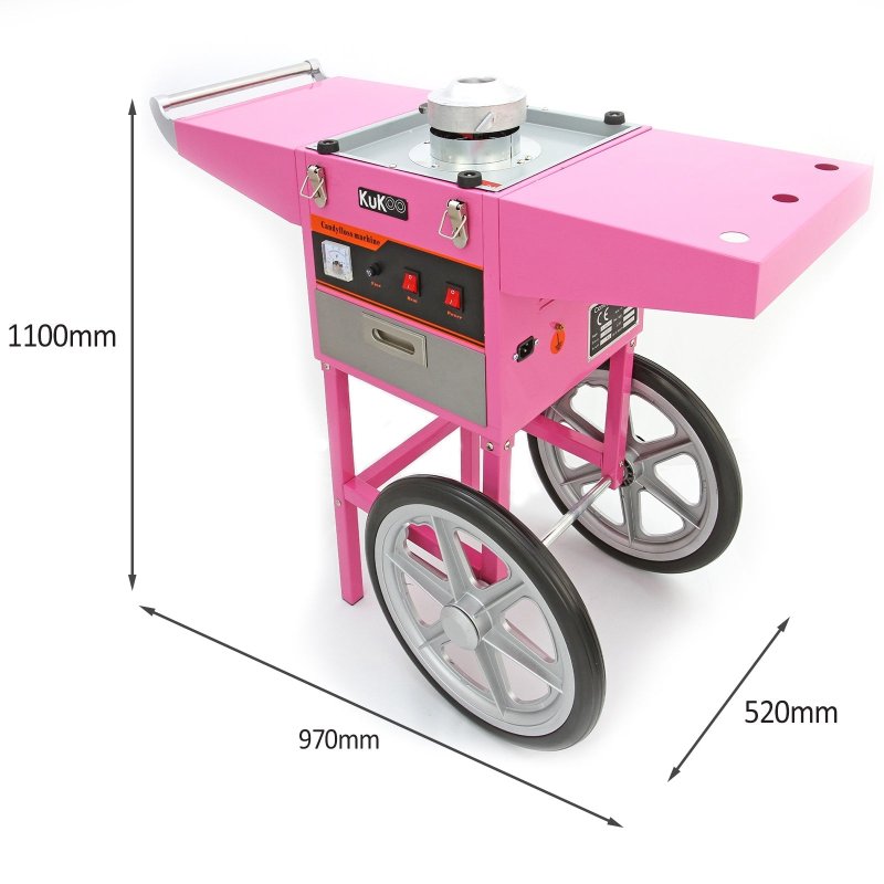 Cotton Candy Floss Machine & Portable Cart Electric Retro Carnival Funfair Style Maker Kids Party Movie Night Sweet Gift Candyfloss Stainless Steel Hinged Bowl Thermostat