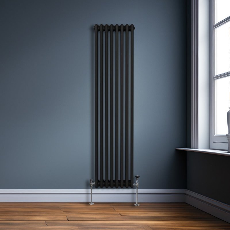 Traditional 3 Column Radiator 1800mm x 382mm Modern Central Heating Heater Matt Black Carbon Steel Vertical Wall Mounted Kitchen Living Room Bathroom Cleaning Brush Fixing Kit & Brackets