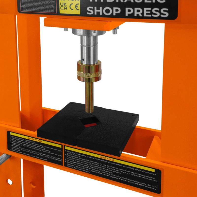 Hydraulic Shop Press 10 Ton Tonne 10,000kg Bench Mount Heavy Duty Steel Detachable Pressure Gauge Hand Pump Adjustable 180-335mm Vertical Work Area Workshop Garage FREE Tool Set 8 Mandrels & 1 Adapter