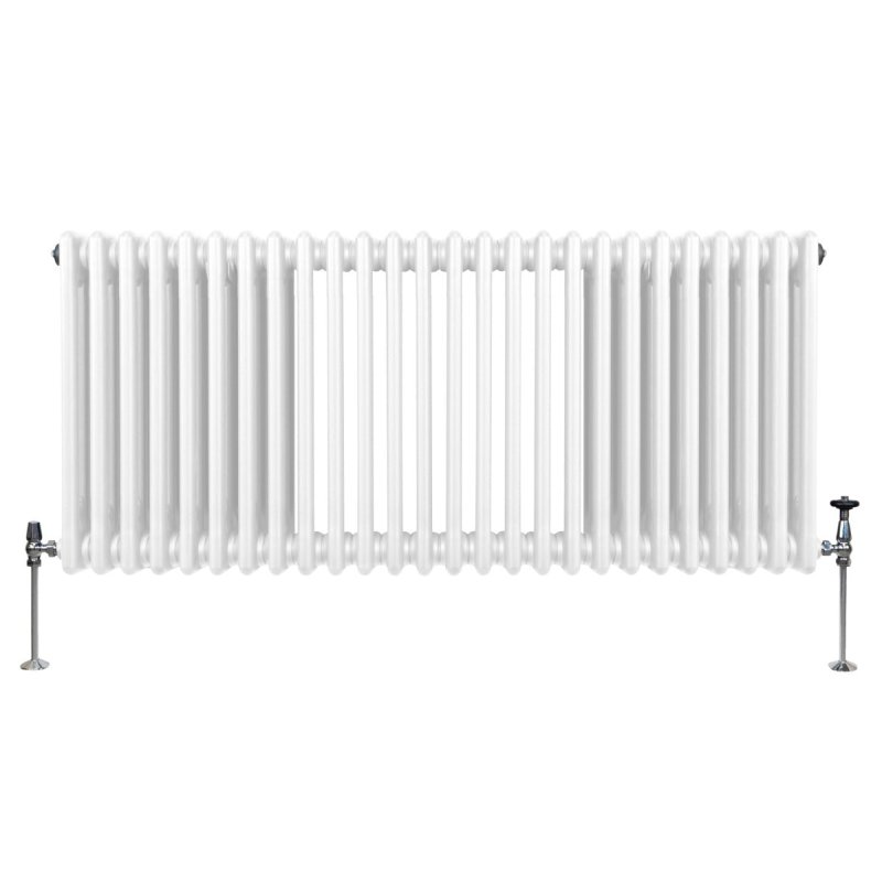 Traditional 3 Column Radiator 600mm x 1192mm Modern Central Heating Heater Gloss White Carbon Steel Horizontal Wall Mounted Kitchen Living Room Bathroom Cleaning Brush Fixing Kit & Brackets