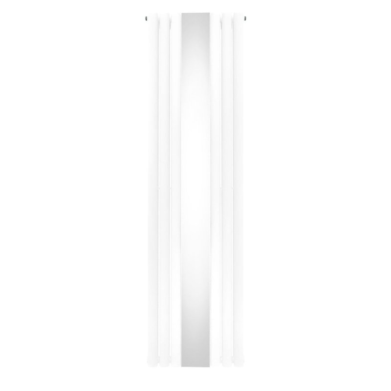 Oval Panel Radiator With Mirror 1800mm x 500mm Modern Designer Double Column Vertical Heater Gloss White Carbon Steel Wall Mounted Kitchen Living Room Cleaning Brush Fixing Kit & Brackets