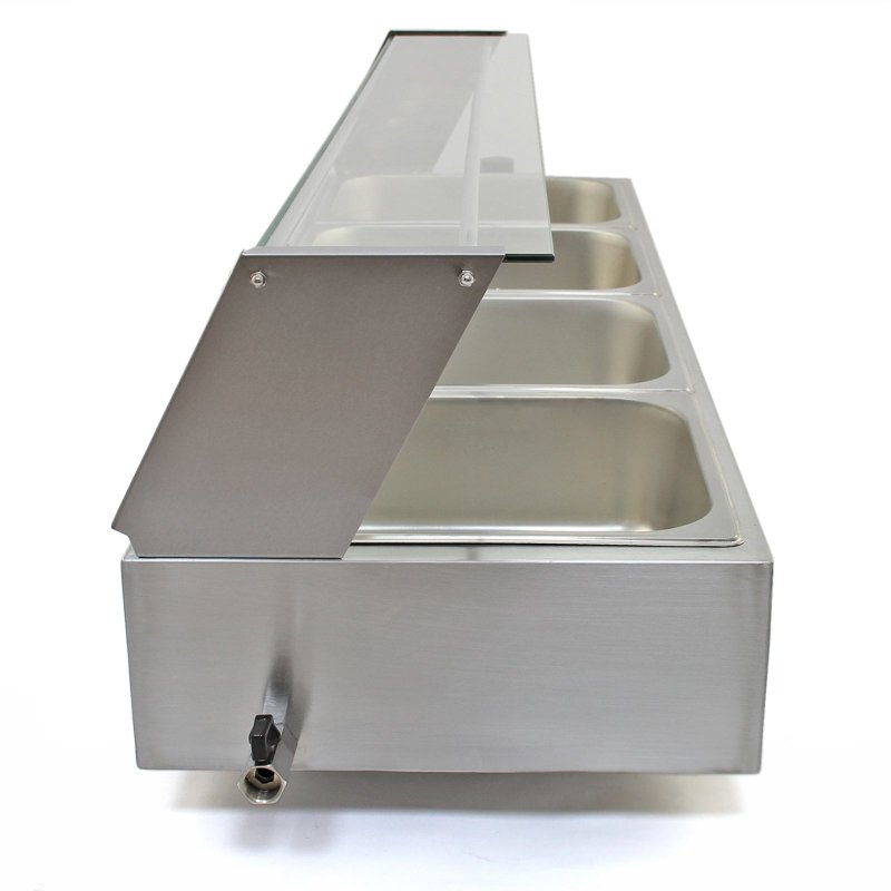 KuKoo Wet Well Catering Bain Marie Food Warmer Display, 4 Pan, 1/2 GN, 1.5kW, Stainless Steel