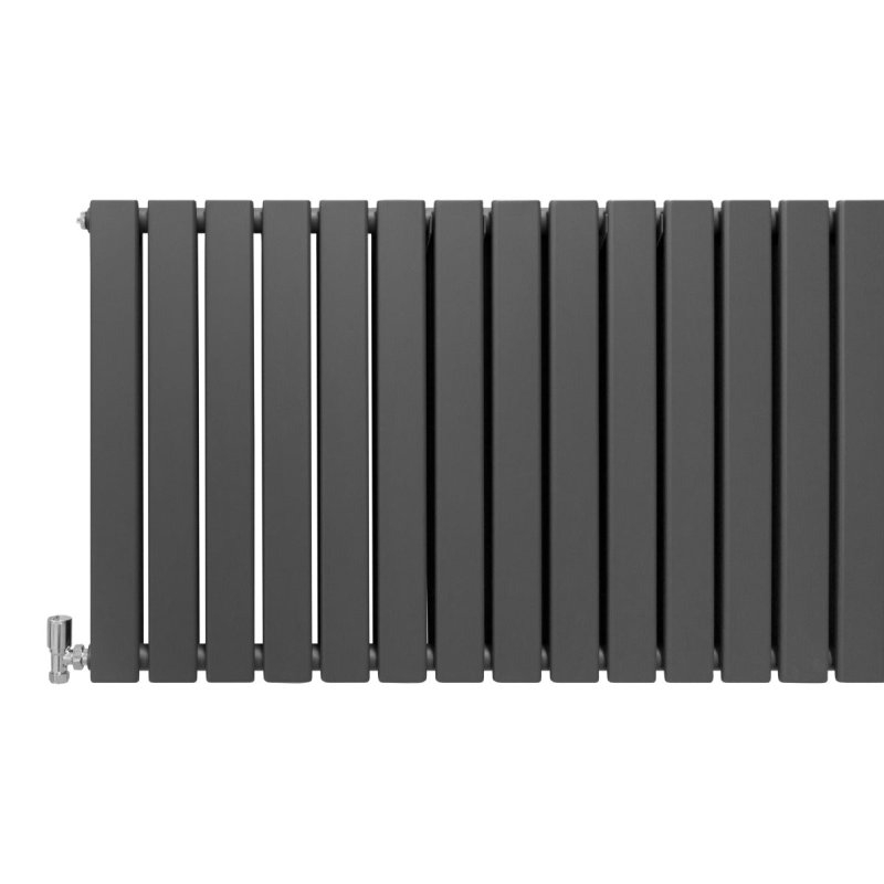 Designer Radiators 60 x 140cm Flat Panel Modern Central Heating Anthracite Grey Horizontal Column Double Panel Wall Mounted Slimline Kitchen Living Room Bathroom Commercial Cleaning Brush & Fixing Kit