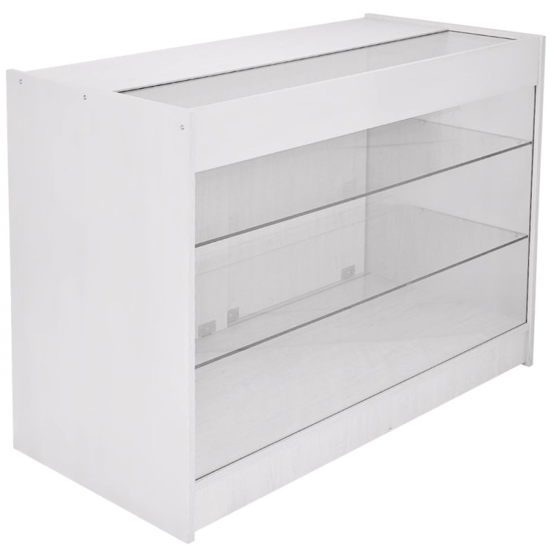 MonsterShop Mars Shop Counters Set & Glass Retail Showcase Cabinet Display, Brilliant White, Melamine MDF