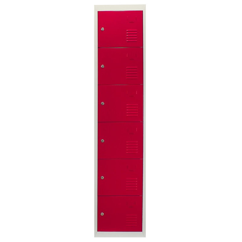 MonsterShop Metal Lockers 6 Doors Storage, Red & Grey Metal Lockable Unit Staff School Gym Changing