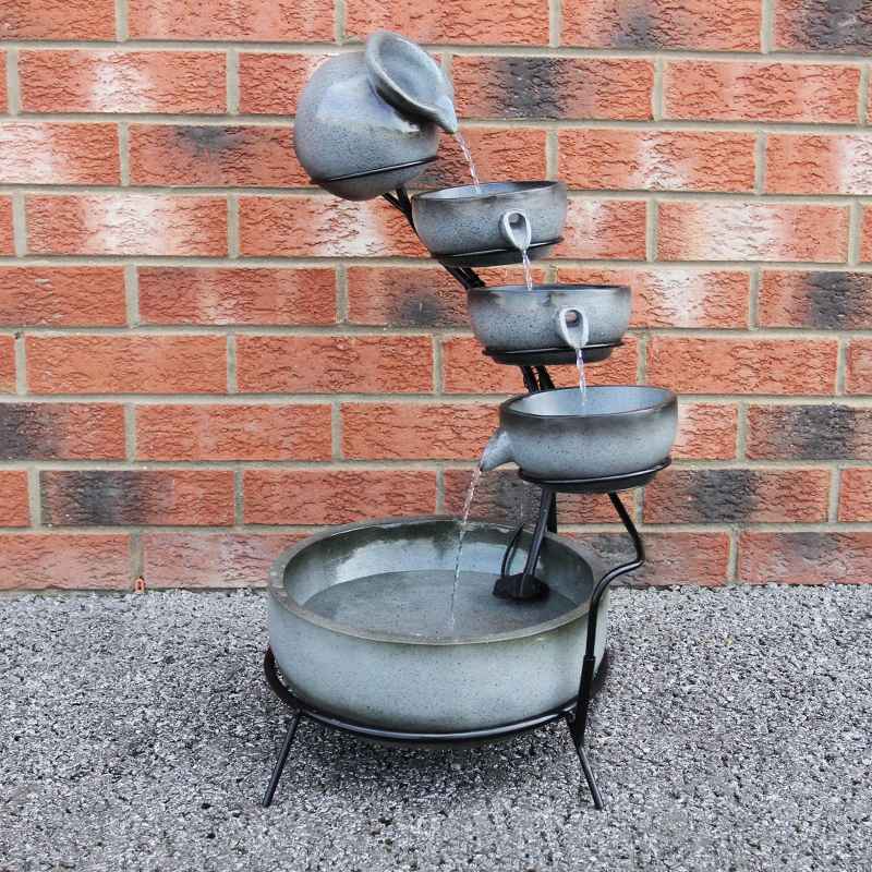 Water Feature Garden Fountain Solar Powered Outdoor Garden Cascade Ornament D̩cor Patio Resin Grey Freestanding Cascading 4 Tier Spilling Bowls
