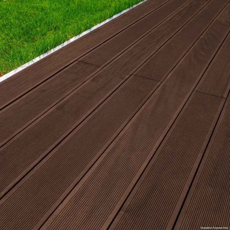 Jardí Composite Decking Boards / 5 Square Metres Conker Brown / Wood Effect WPC Pack Garden Outdoor Patios Terrace Hot Tub Tiles (incl. Fixing Screws &, Clips)