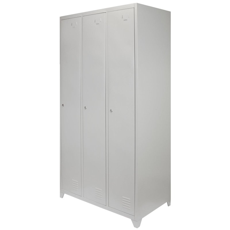 MonsterShop 3 Door Steel Storage Lockers, Grey Metal Lockable Unit, School Staff Gym Changing