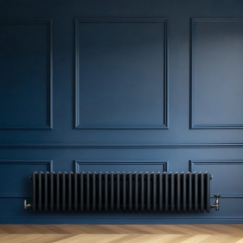 Traditional 4 Column Radiator & Valves - 300 x 1370mm - Anthracite Grey