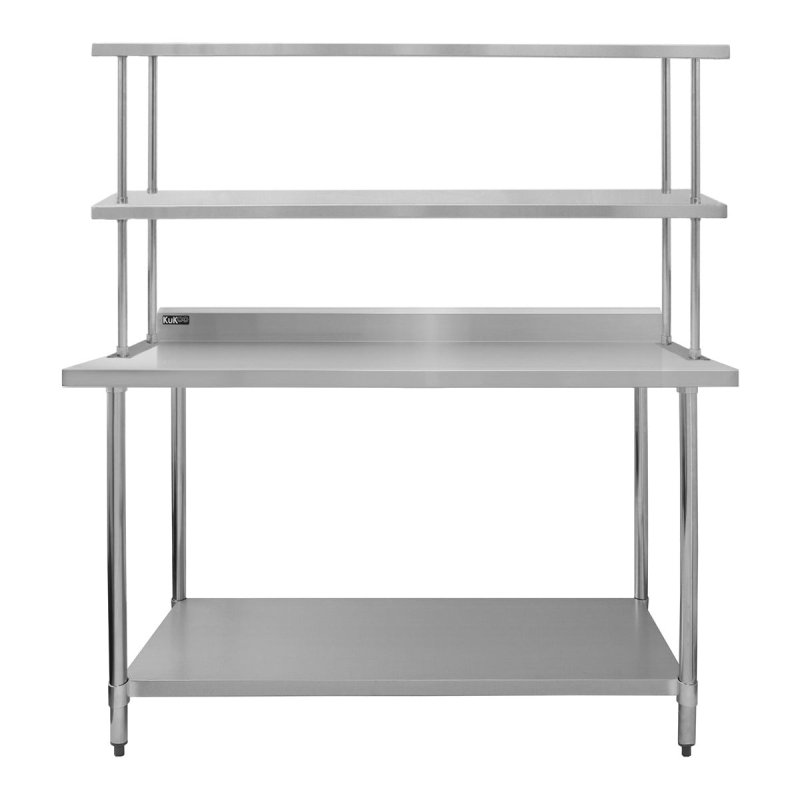 Kitchen Catering Table With Double Over-Shelf Work Bench Heavy Duty Prep-table Stainless Steel Commercial Home Preparation Work-table 5ft