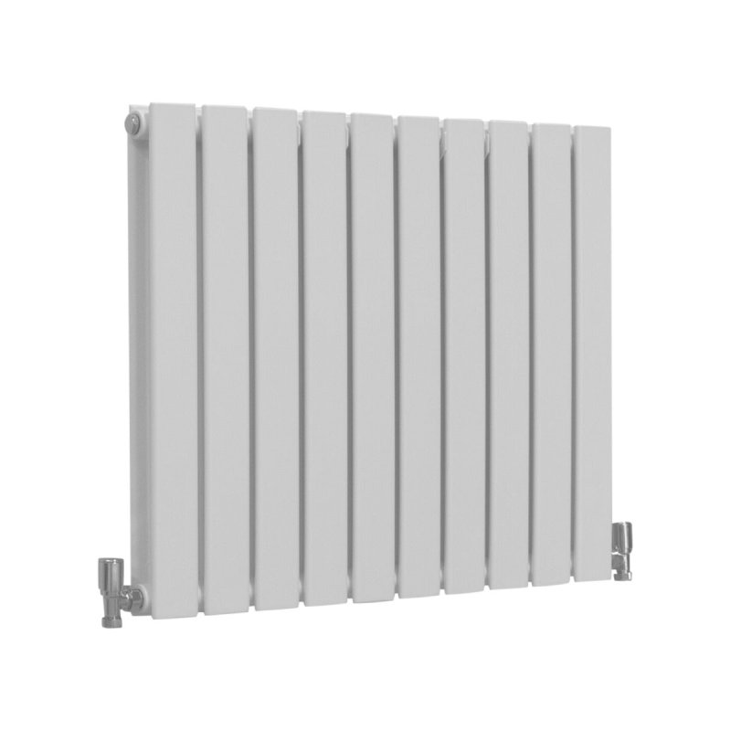 Designer Radiators 60 x 70cm Flat Panel Modern Central Heating Gloss White Horizontal Column Double Panel Wall Mounted Slimline Kitchen Living Room Bathroom Commercial Cleaning Brush & Fixing Kit