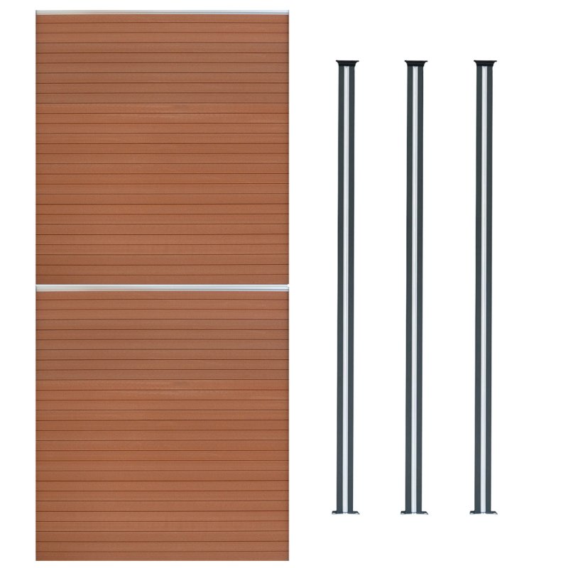 Composite Fence Panel x 2 & LED Posts x 3 - Brown
