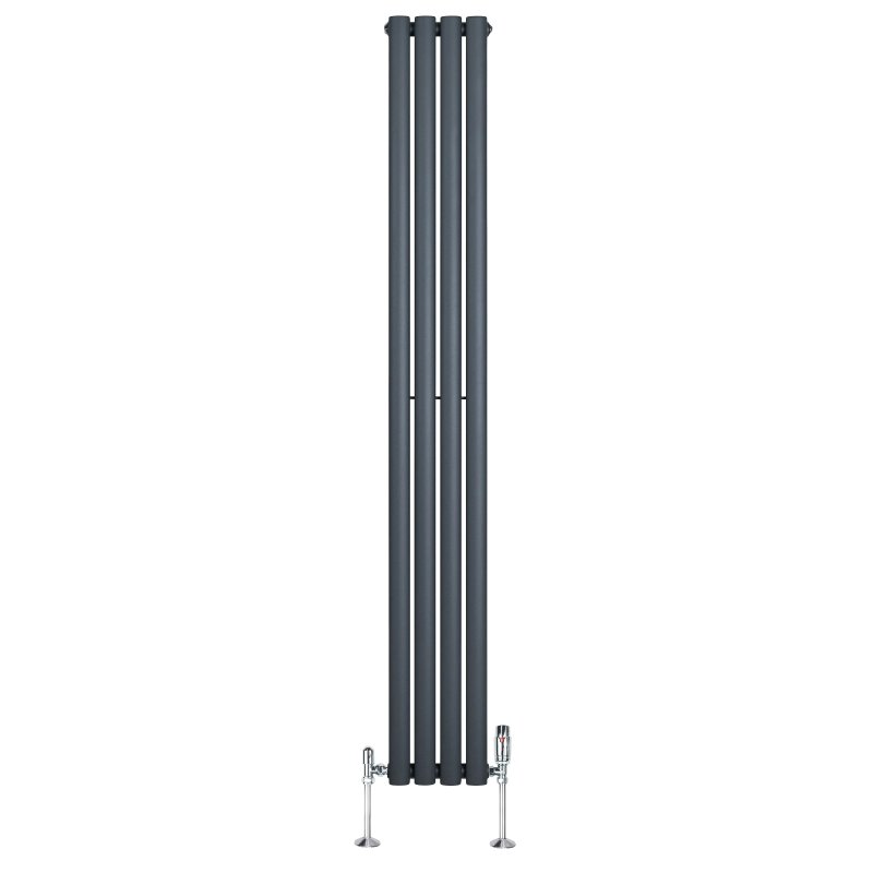 Oval Single Column Radiator & Valves - 1800mm x 240mm - Anthracite Grey
