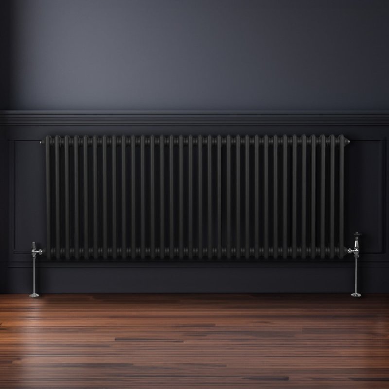 Traditional 2 Column Radiator 600mm x 1462mm Modern Central Heating Heater Matt Black Carbon Steel Horizontal Wall Mounted Kitchen Living Room Bathroom FREE Cleaning Brush Fixing Kit & Brackets