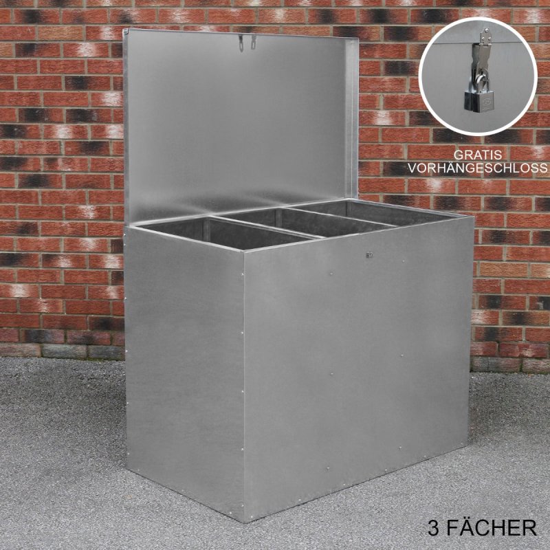 Large Storage Feed Bins 64L Galvanised Metal Waterproof Rodent Proof Outdoor Farm Garden Stables Animal Lockable Container Free Pad Lock | 3 Compartments