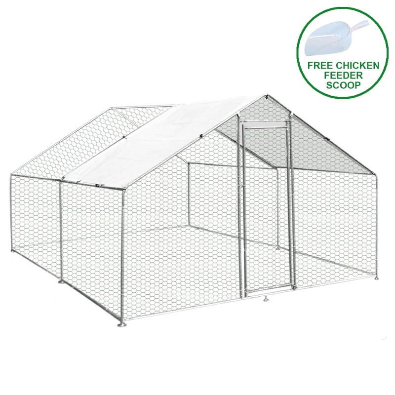 Walk In Chicken Run Cage Coop 3m x 4m x 2m Dog Pen House Kennel Large Metal Enclosure Rabbits Ducks Poultry Roof Cover Shelter Sunshade Pets Outdoor Backyard Farm Animal