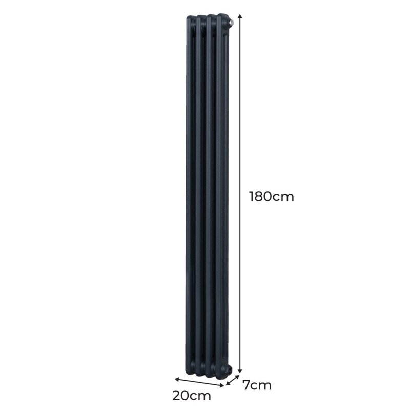 Traditional 2 Column Radiator 1800mm x 202mm Modern Central Heating Heater Matt Anthracite Grey Carbon Steel Vertical Wall Mounted Kitchen Living Room Bathroom Cleaning Brush Fixing Kit & Brackets
