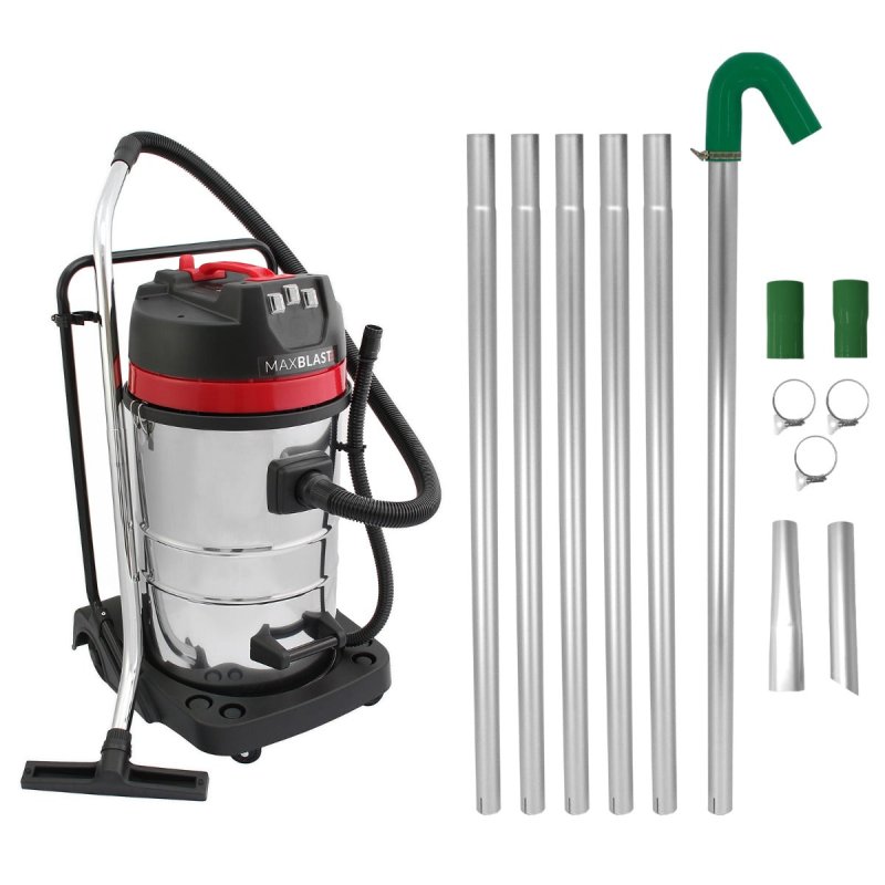 Gutter Cleaning System 80L Wet & Dry Hoover & 24ft Gutter Vacuum Pole Kit Long Reach Drain Pipe Sucker 1.2m - 7.2m 51mm Diameter Aluminium Nozzles 3000W Triple Motor Industrial 1.5m Hose 9m Cable