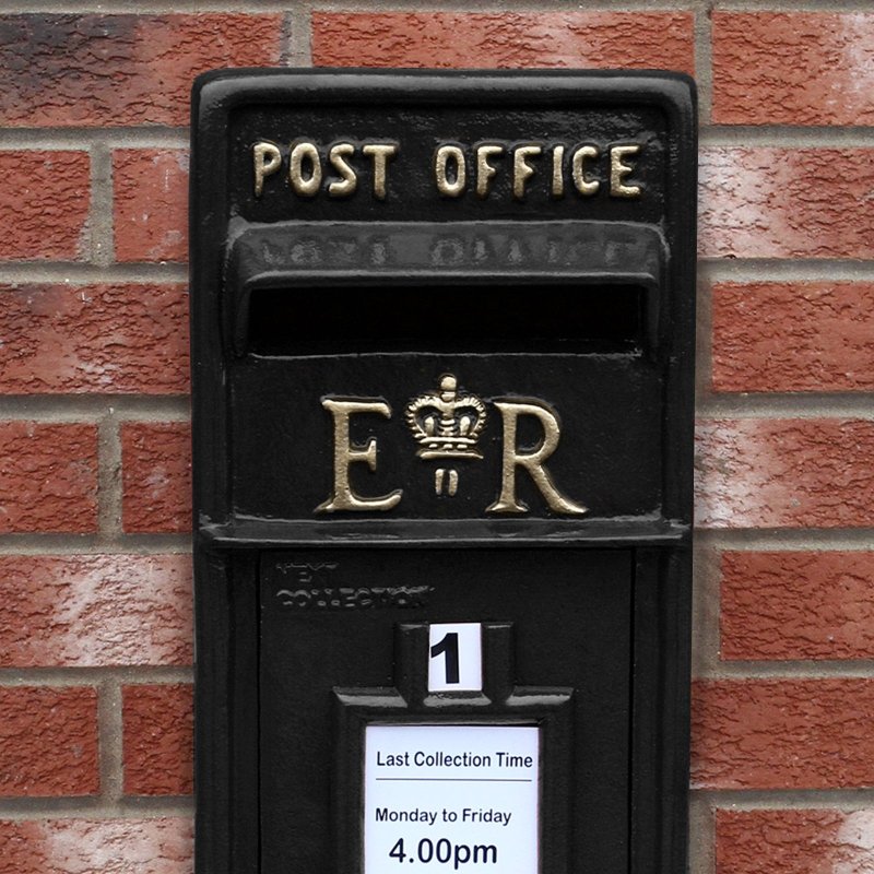 Royal Mail Post Box ER Cast Iron Wall Mounted Wedding Authentic Pillar Replica Lockable Post Office Letter Box Black