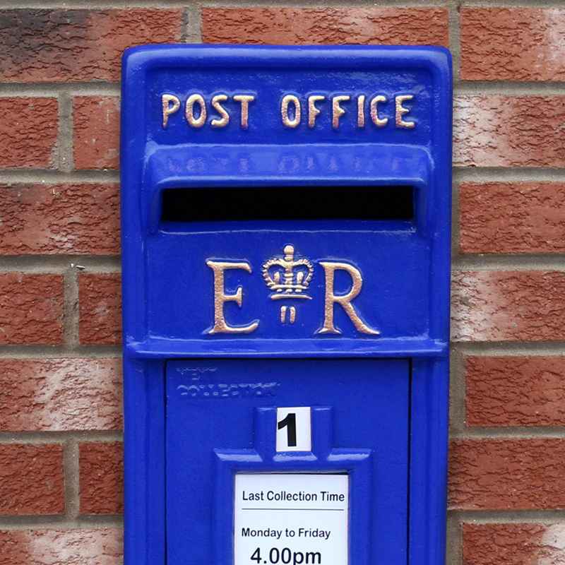 Royal Mail Post Box Scottish with Floor Stand ER Cast Iron Wall Mounted Wedding Authentic Pillar Replica Lockable Post Office Letter Box Blue