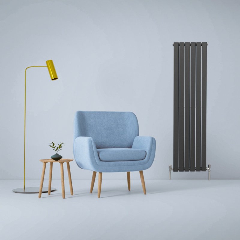 Designer Radiators 160 x 42cm Flat Panel Modern Central Heating Anthracite Grey Vertical Column Double Panel Wall Mounted Slimline Kitchen Living Room Bathroom Commercial Cleaning Brush & Fixing Kit