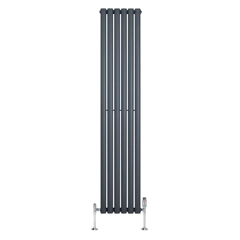 Oval Single Column Radiator & Valves - 1800mm x 360mm - Anthracite Grey