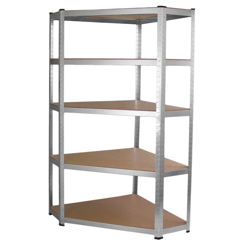 Corner Racking Garage Galvanised Shelving / 900mm x 300mm x 1800mm Racks Storage Unit / 5 Shelves MDF & Galvanised Steel